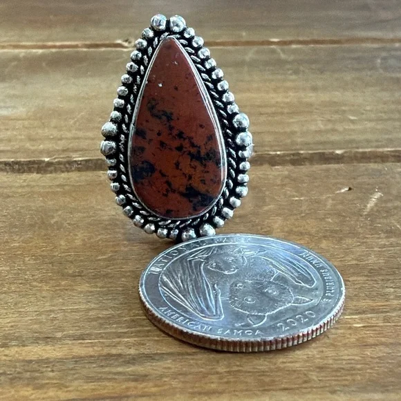 Vintage Style Mahogany Obsidian Quartz Gemstone Ring Size 9 Silver 925 Plated - Picture 2 of 3